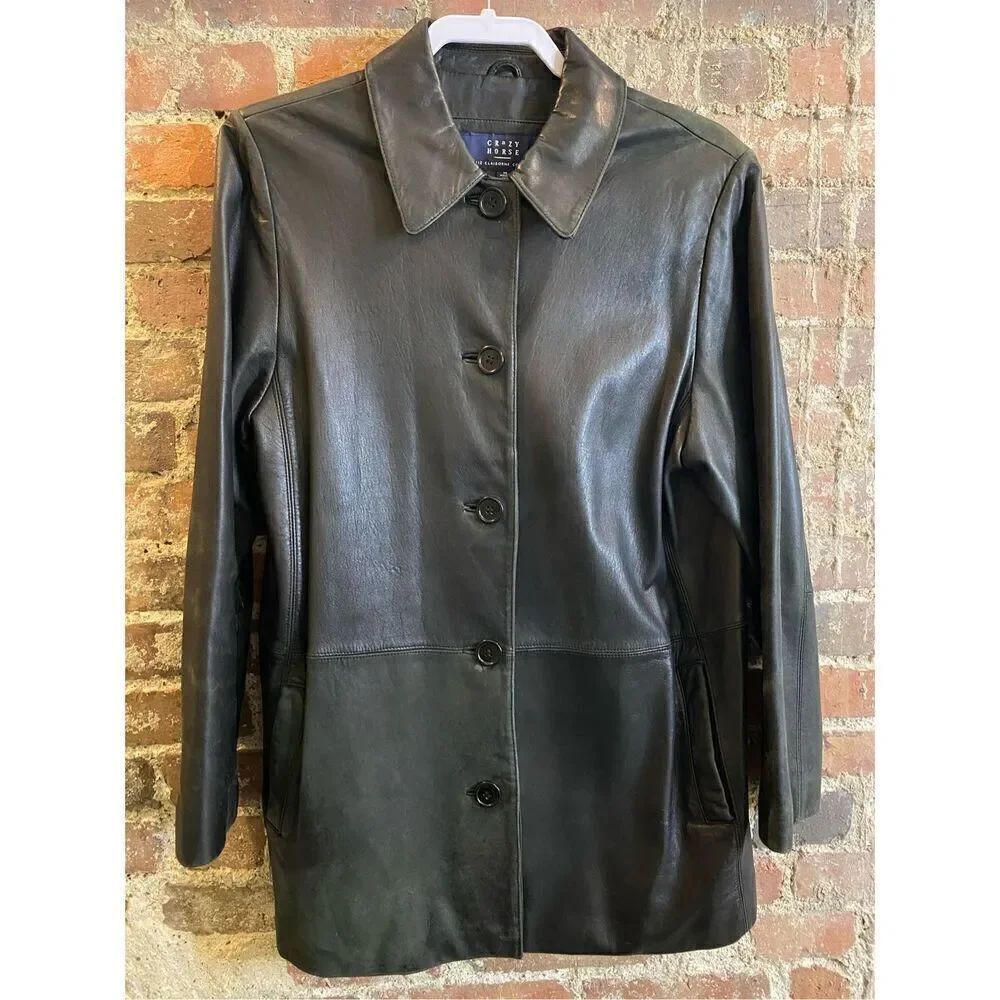 Crazy Horse a Liz Claiborne Co. Black Genuine Leather Button-up Peacoat Women’s
